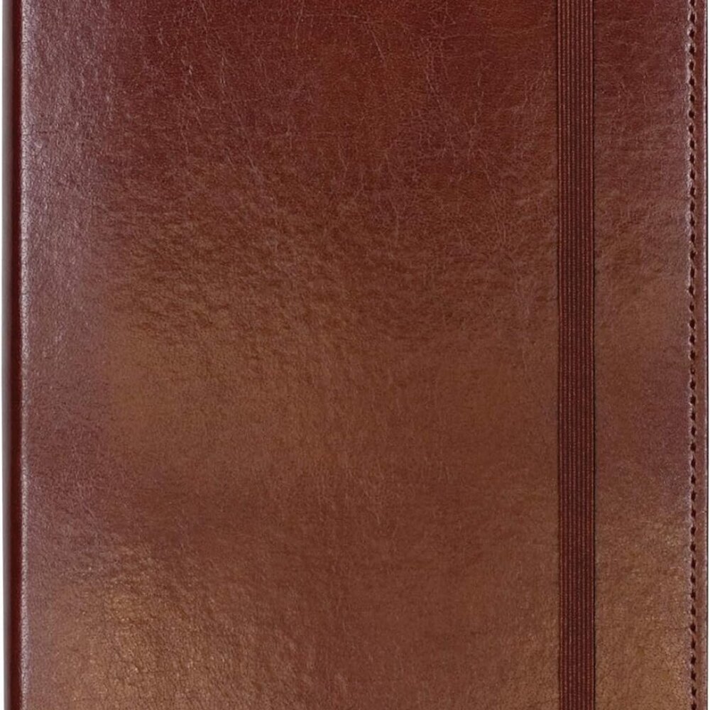 Brown Bonded Leather Notebook with 240 Ruled Pages, 5" W x 8.25" H